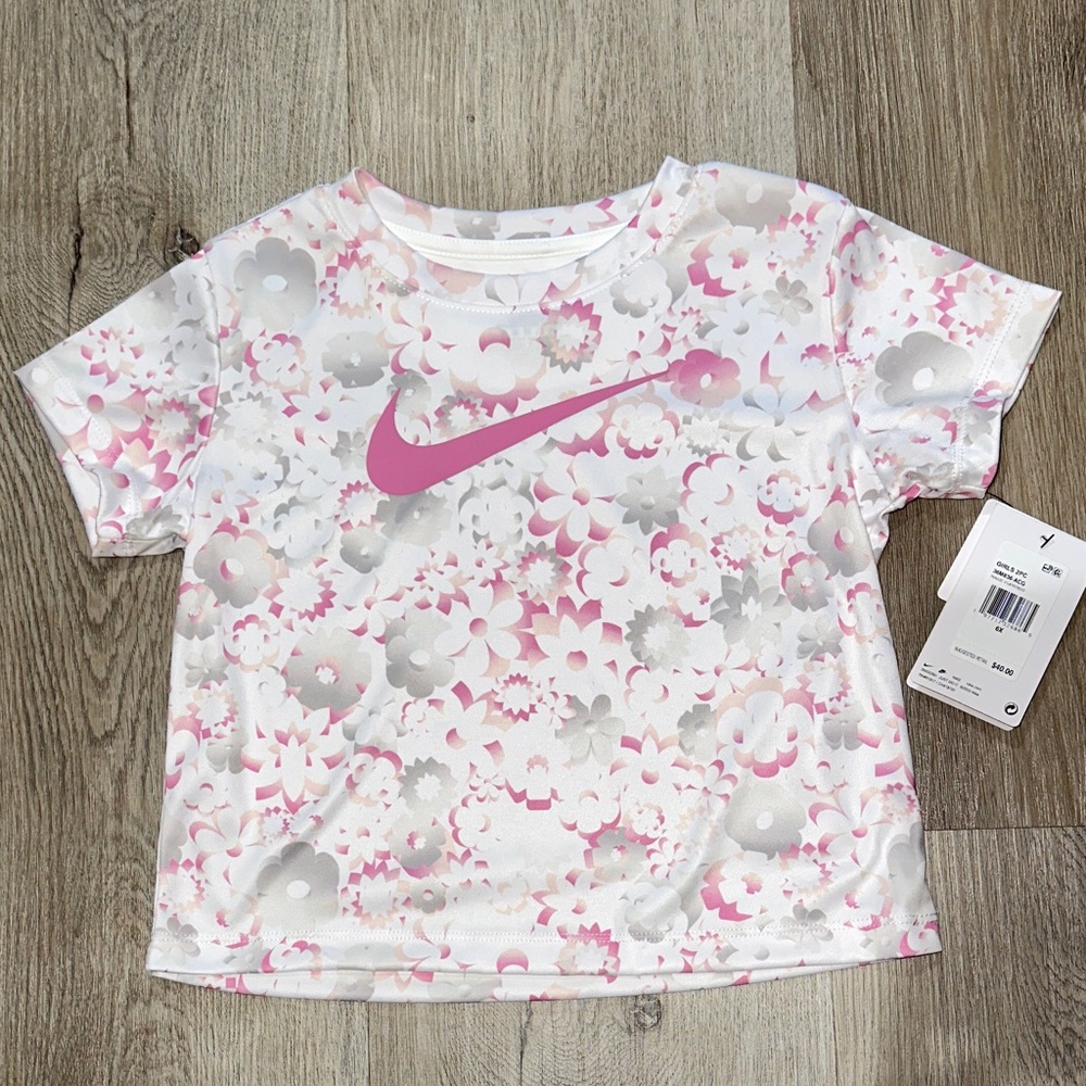 Nike Kids DRI-FIT Pink and Gray Floral Tee